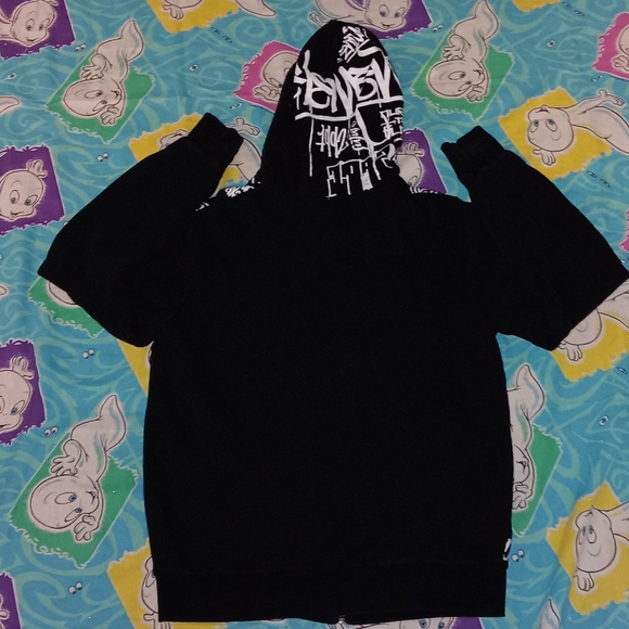 Y2K Element Reversible Graffiti Striped Hoodie Vintage Hooded Sweatshirt - Picture 2 of 12